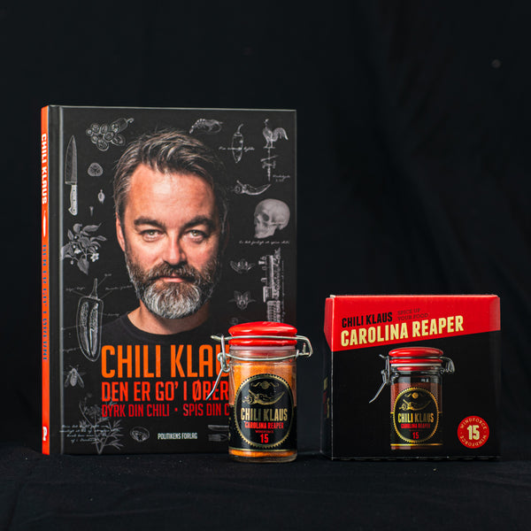 Carolina Reaper gaveæske + Dansk bog den er go´i ørerne